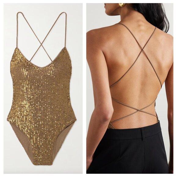 NORMA KAMALI Fara Open-Back Sequined Mesh Bodysuit - Picture 1 of 10